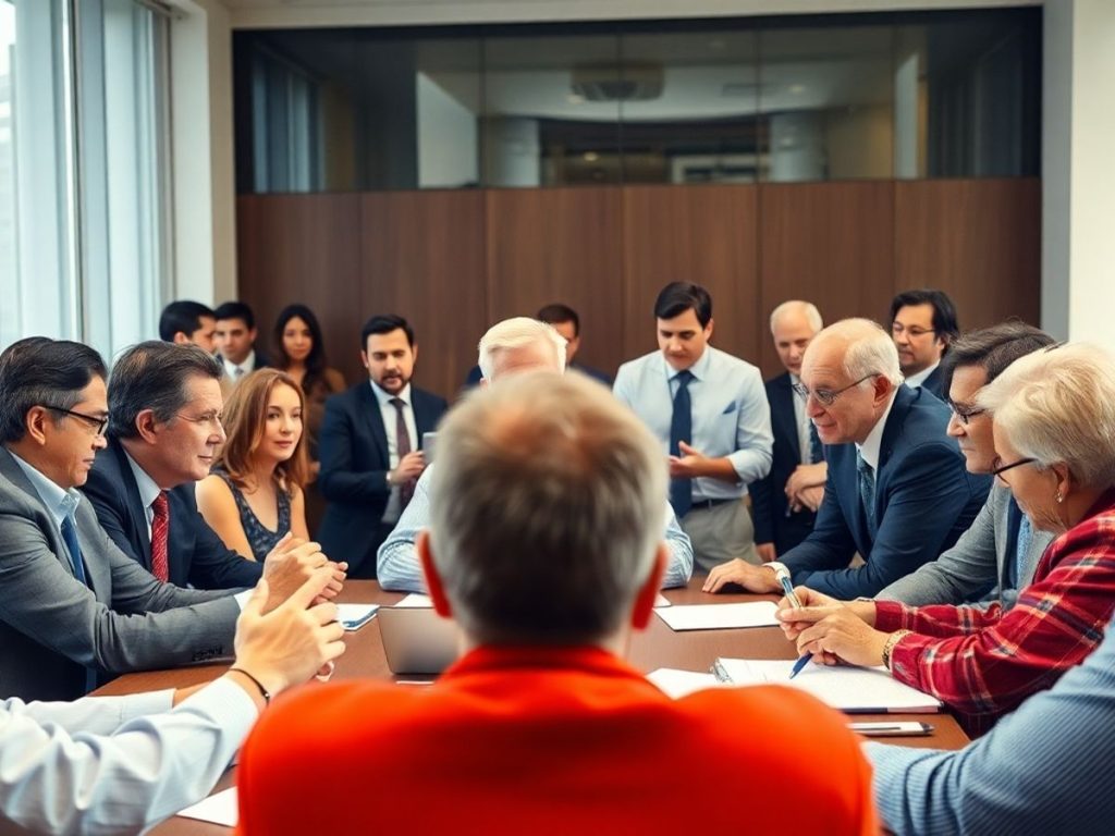 Lideri discutând în cadrul unei întâlniri politice.