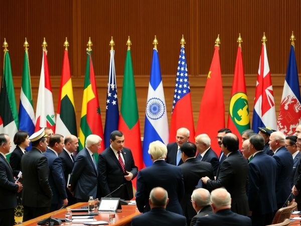 Oameni politici discuta despre politica externa globală.