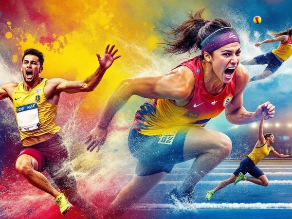 Imagini cu sportivi români în competiții sportive.